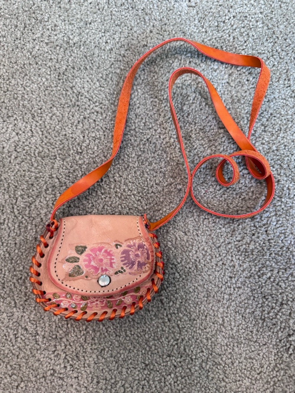 Mexican mini leather coin purse 3.5” across